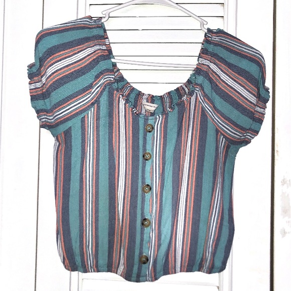 Aeropostale Stripes Off The Shoulder Shirt - Picture 1 of 3